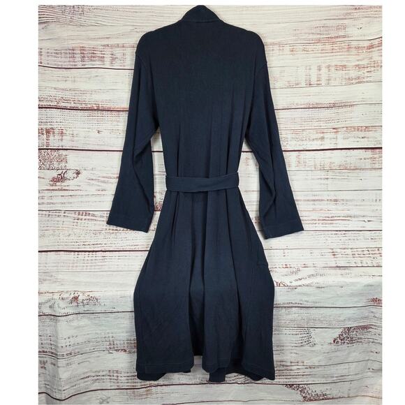 L.L. BEAN Men's Thermal Waffle Knit Robe M Navy Blue Cotton Blend Lounge Comfort - Picture 3 of 9